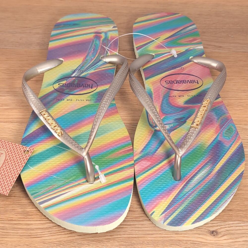 Havaianas Slim Iridescent Women's 11-12 EU 43-44 Flip Flops Rainbow NWT